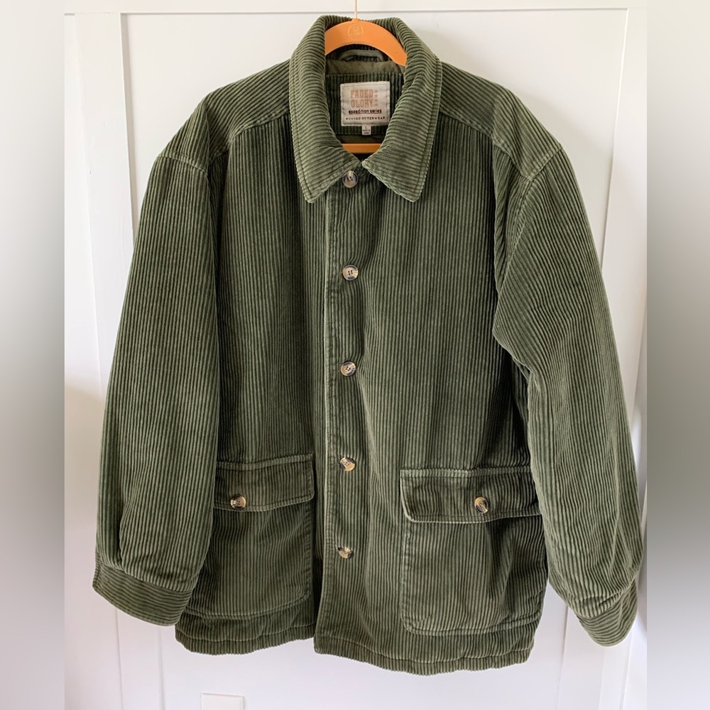 EUC EXPEDITION SERIES MENS FADED GLORY RUGGED GREEN CORDUROY BARN/CHORE COAT,L